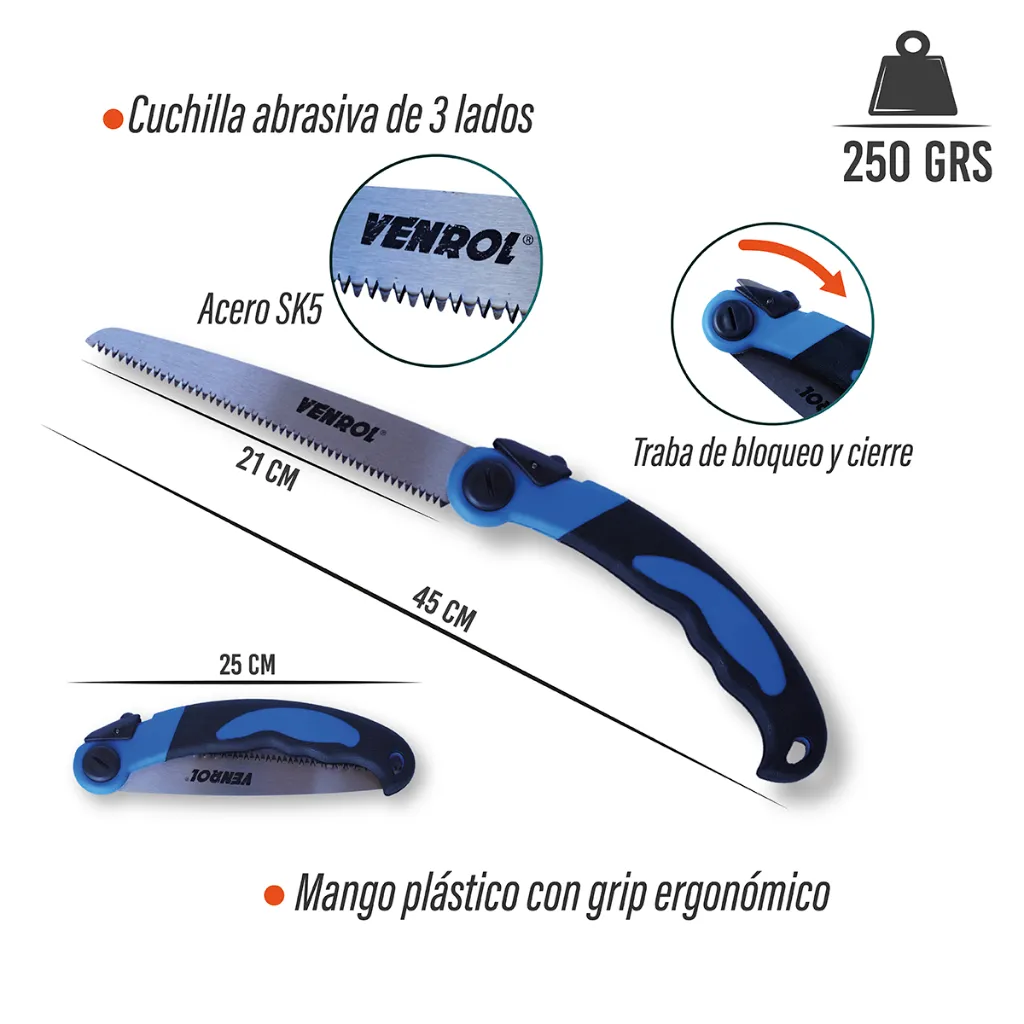 Serrucho plegable con hoja de acero SK5 de 210 mm premium