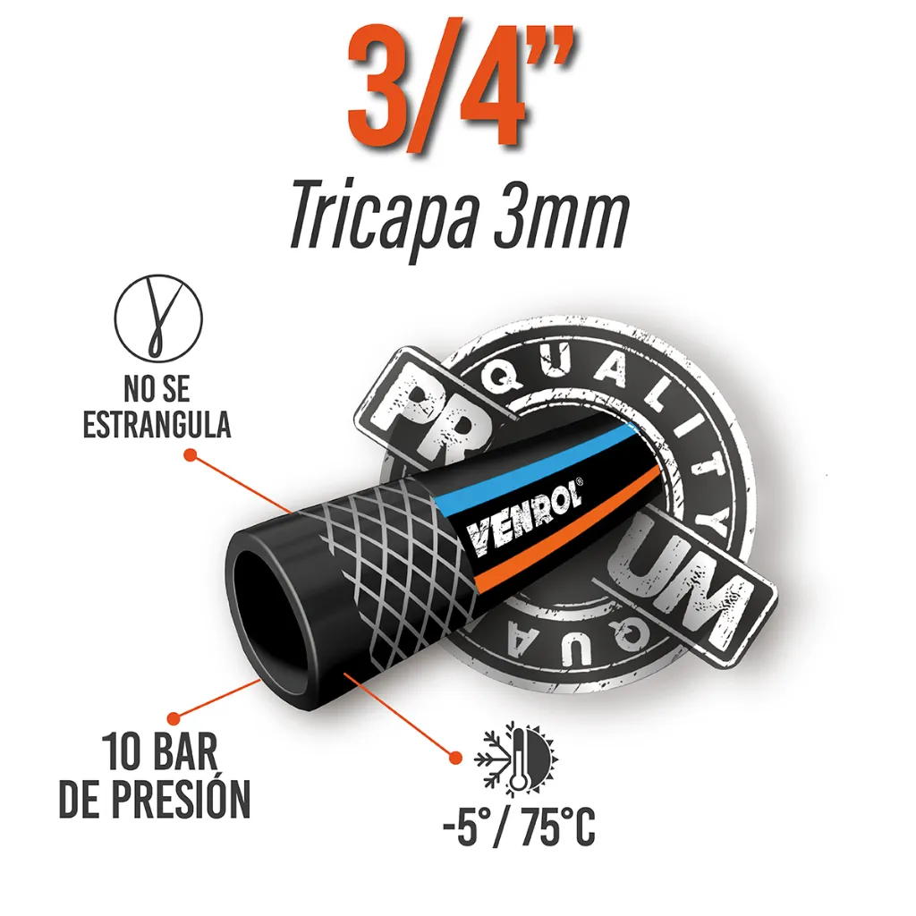 Manguera reforzada tricapa de 3/4″ x 25 m